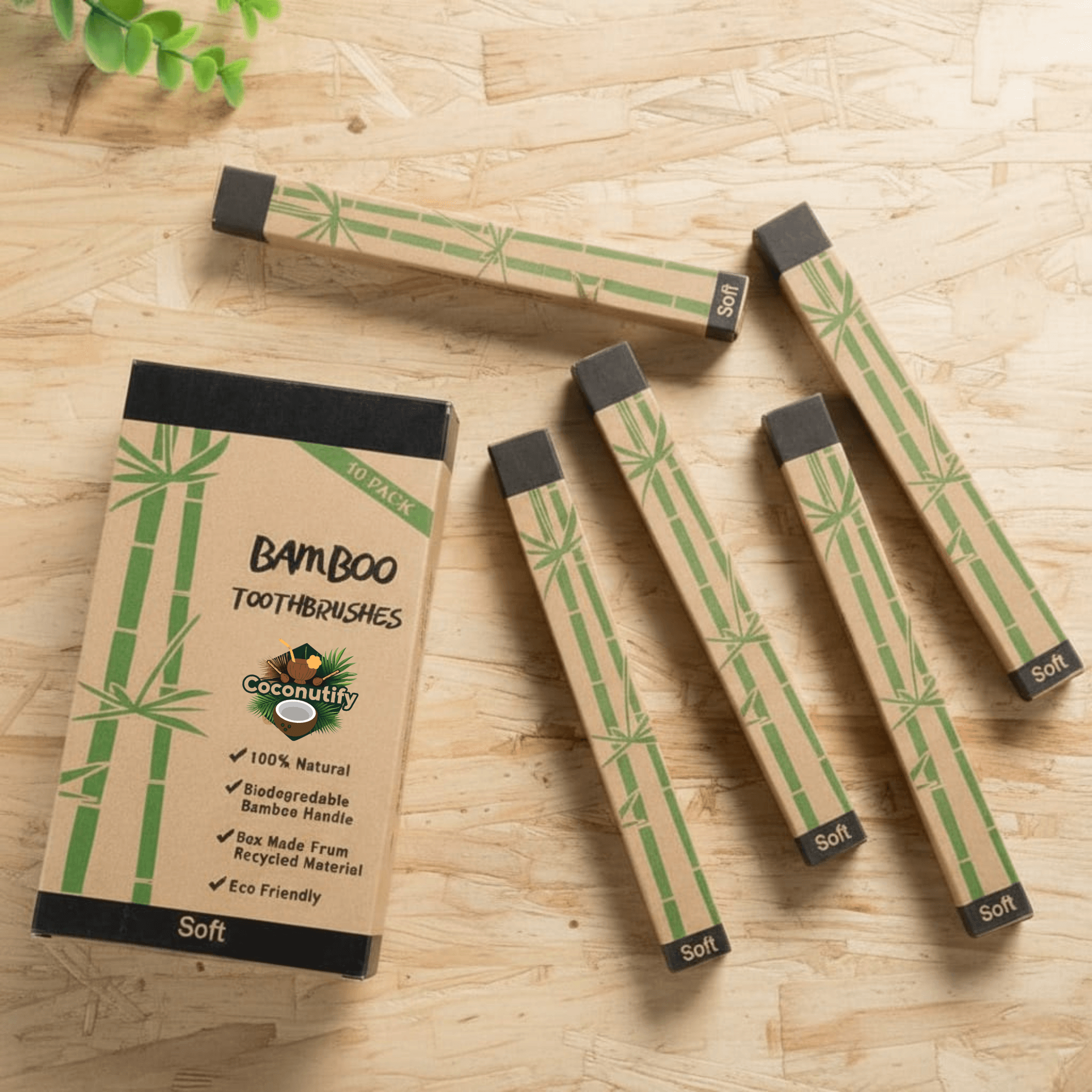 Coconutify bamboo toothbrush 10-pack in recyclable packaging